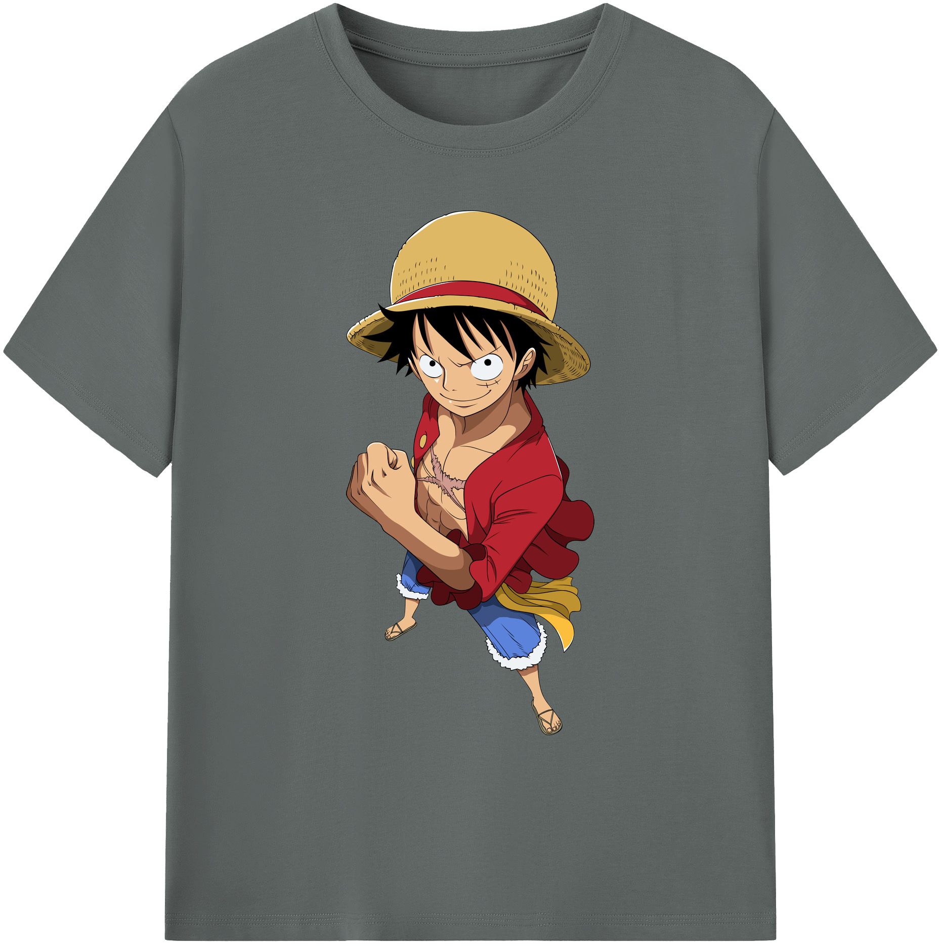 ワンピース モンキー・D・ルフィ ONE PIECE Monkey D. Luffy 綿100％ メンズ半袖Tシャツ｜肌触りやわらか＆通気性